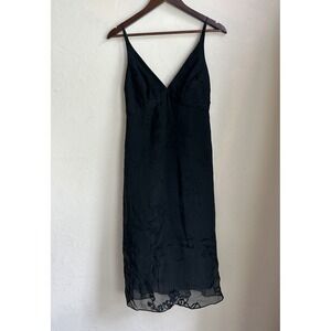 Vintage Y2K BCBG Collection Black Silk Midi Slip Dress 6 Goth Sheer Floral Party
